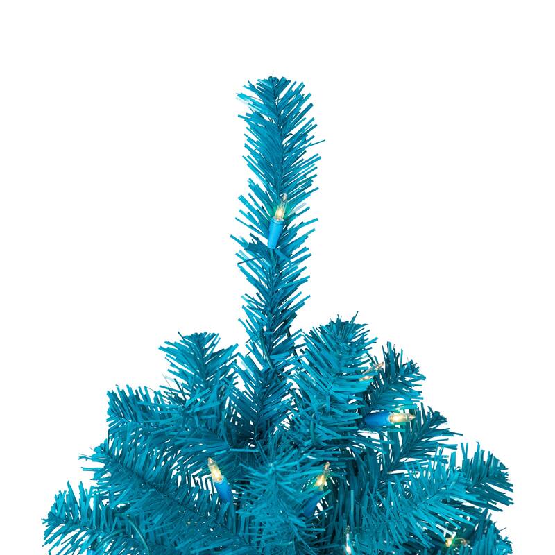 Pre-Lit Medium Artificial Pine Christmas Tree - 7' - Turquoise - Clear Lights - 7 Foot