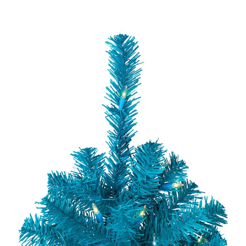 Pre-Lit Medium Pine Artificial Christmas Tree - 6' - Turquoise - Clear Lights - 6 Foot