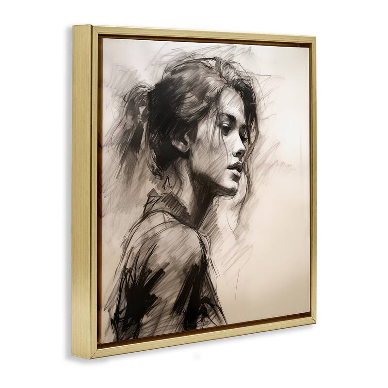 Stupell Traditional Sketch Portrait of Woman Framed Floater Canvas Wall Art Design By Heidi Kuntz