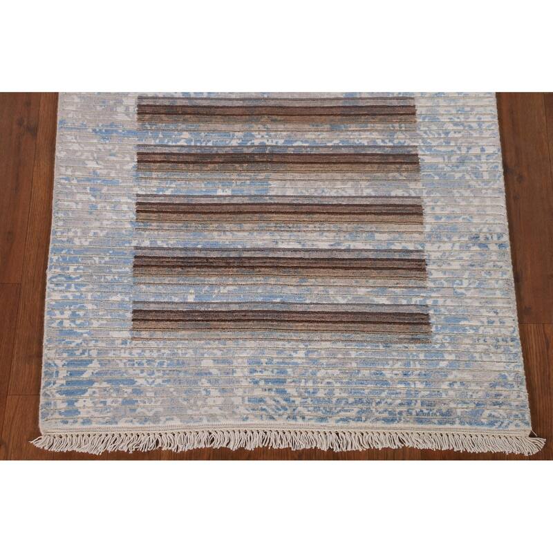 Multi-Color Striped Abstract Modern Accent Rug Handmade Wool Carpet - 2'8"x 4'10"