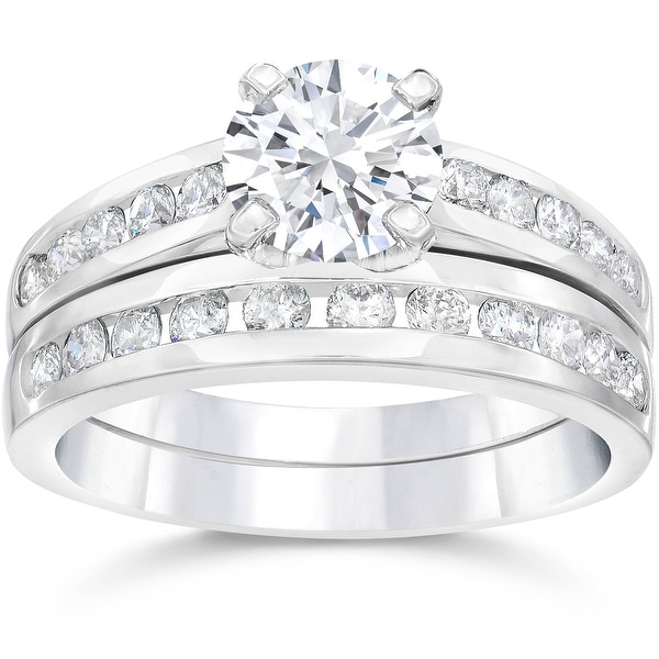2 Ct Diamond Engagement Wedding Ring Set Channel Set 14k White Gold Clarity Enhanced. Opens flyout.