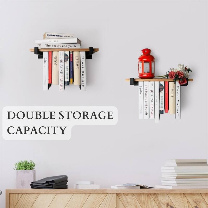 Floating Bookshelves Set of 2 Double Storage - 6.7"D x 16.5"W x 3"H