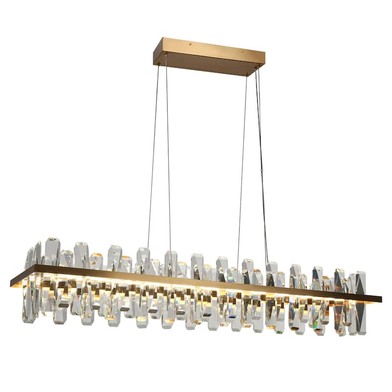 Modern 1-Light LED Crystal Chandelier Gold Rectangle Island Lights for Dining Room - W43.3" x H7.9"