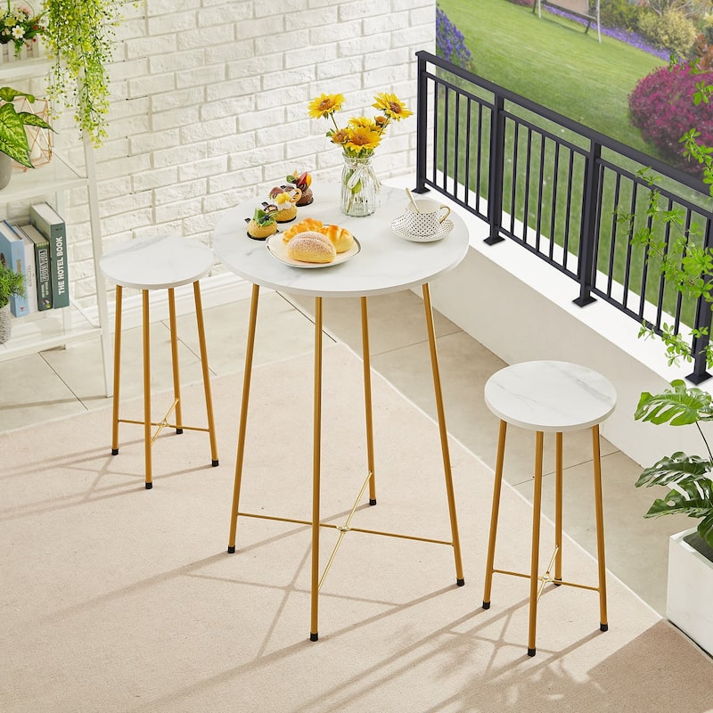 VECELO 3 Piece Pub Dining Table Set, Modern Round bar Table Set (Set of 3)