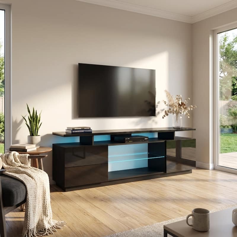 Meble Furniture Eva-K Modern 71-inch TV Stand with LED Lights for up to 80" TVs