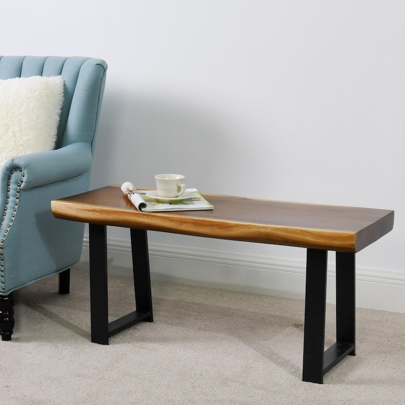 Natural Wood Rectangle Bench - Natural-8