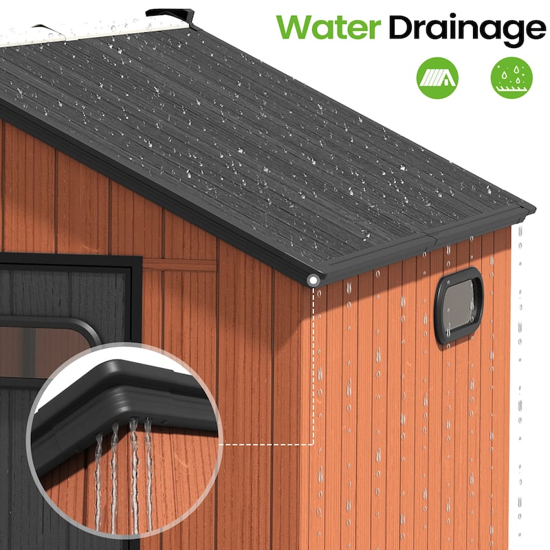 VredHom 8X8/8X10/8X12 FT All-Weather Outdoor Resin Storage Shed with Windows Floor for Patio Furniture and Tools