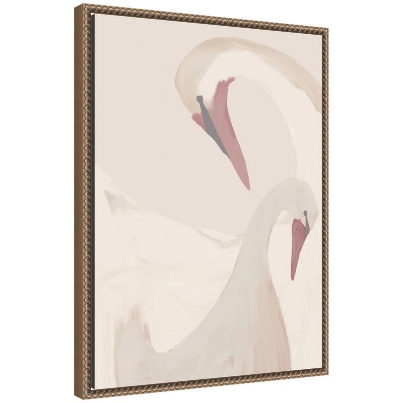 Kate and Laurel Swans Swimming by Alicia Abla Framed Canvas Wall Art Print - 18 x 24 - Gold