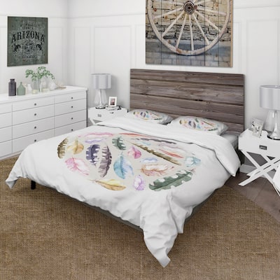 Designart 'Vintage Bird Feathers In Circle' Traditional Duvet Cover Set