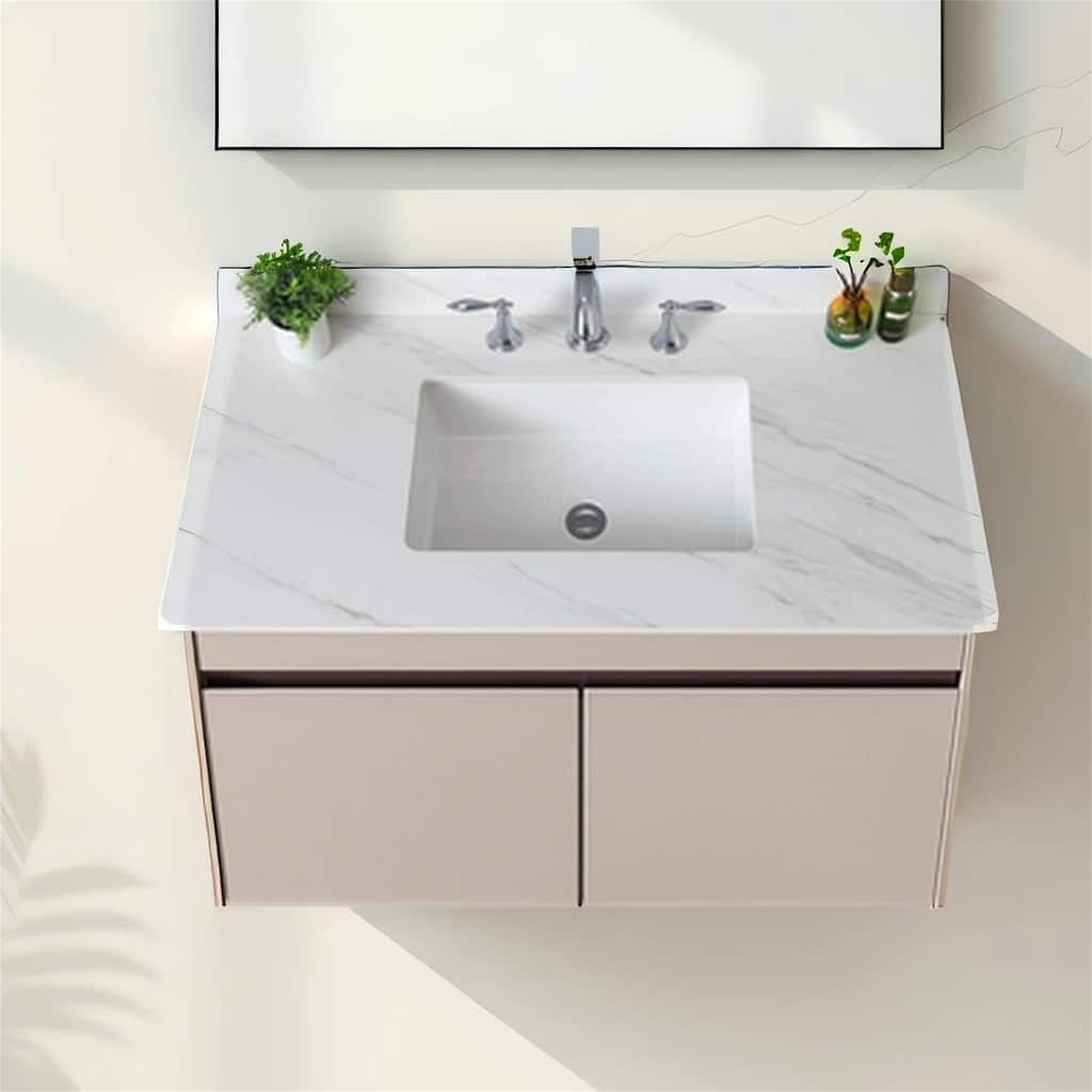 31" Marble Vanity Top with Pre-drilled Faucet Holes, Undermount Sink