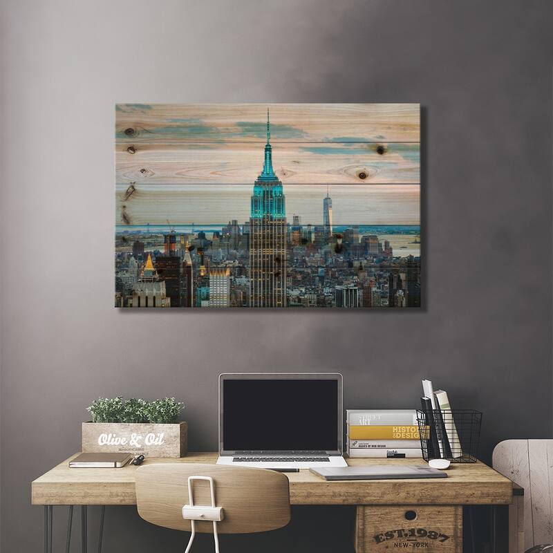 Empire State Building At Dusk, Midtown, New York City, New York, USA Print On Wood by Matteo Colombo - Multi-Color