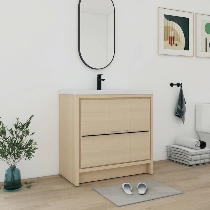 Bathroom Vanity With Sink In 24/30/36/48 Inch, Freestanding Bathroom Vanity With Soft Close Door and Drawer