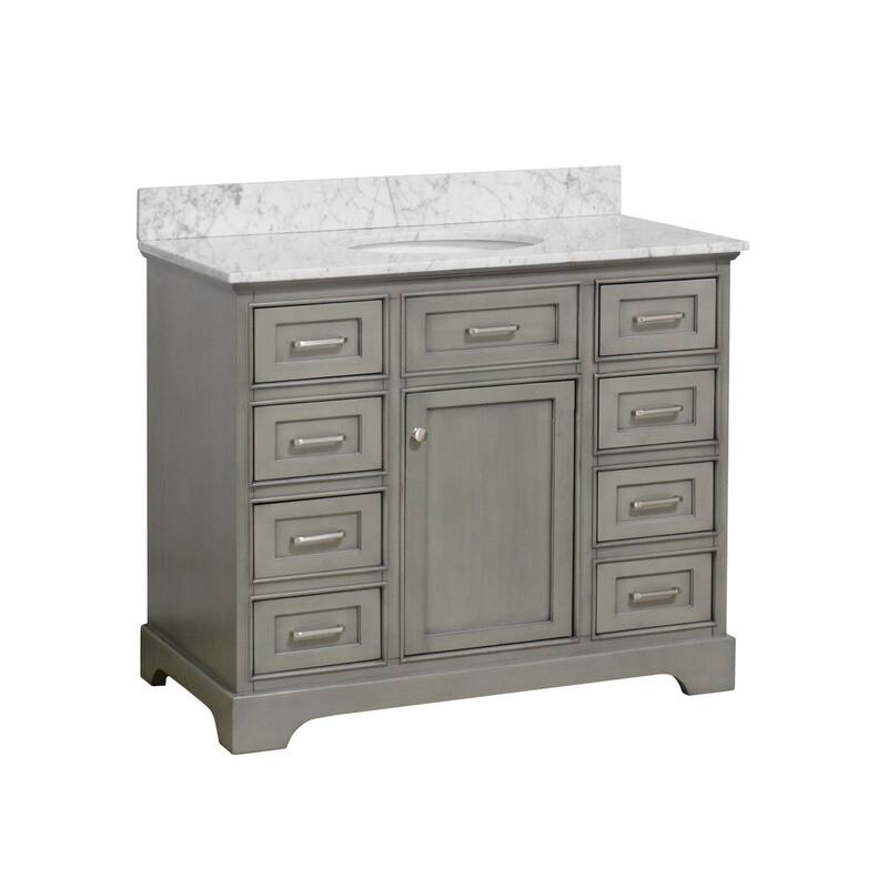 KitchenBathCollection Aria 42" Bathroom Vanity with Carrara Marble Top