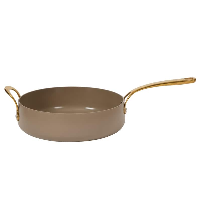 Bloomhouse Pots and Pans Heavy Duty Aluminum Premium PFA Free Ceramic Nonstick - Cappucino Cream with Gold Handle