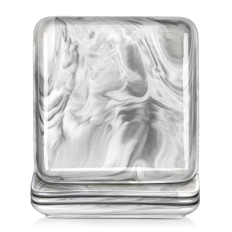 MALACASA Ivy Series Porcelain Square 4-Piece Plates - Dinner Plate - Grey