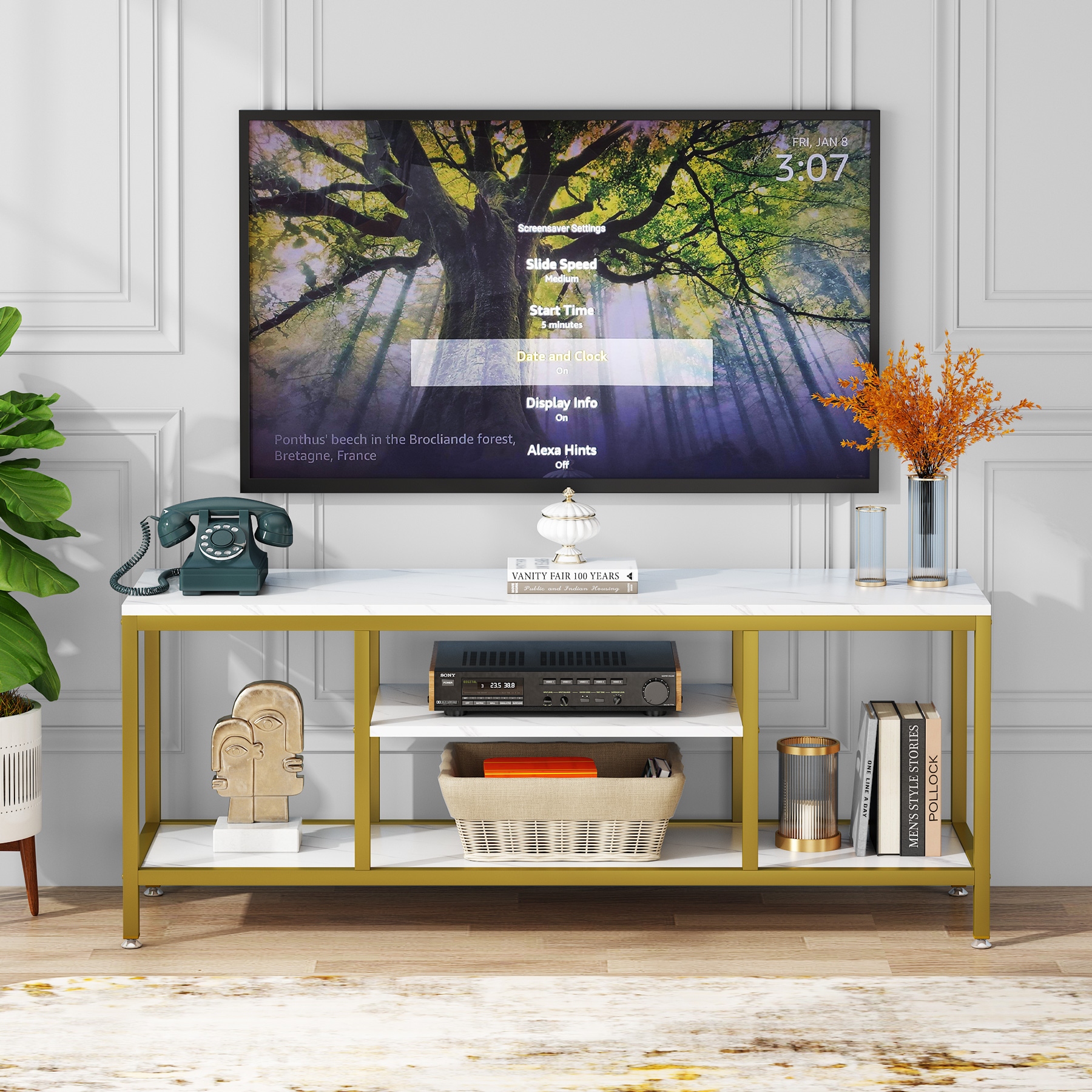 White and gold tv deals console table