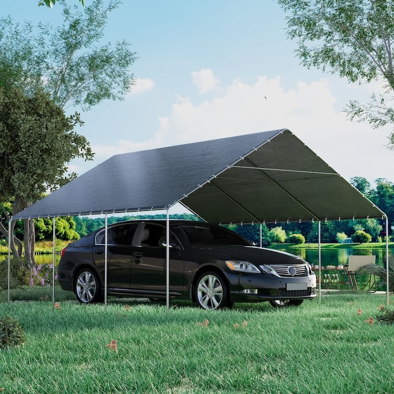 Heavy Duty Carport, Waterproof & UV Resistant Garage Cover with 8 Heavy-Duty Galvanized Steel Poles, Tool-Free Assembly