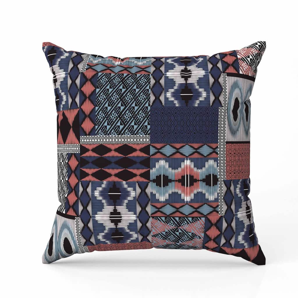 Patched Perfection Faux Suede Reversible Throw Pillow Blue and Rose