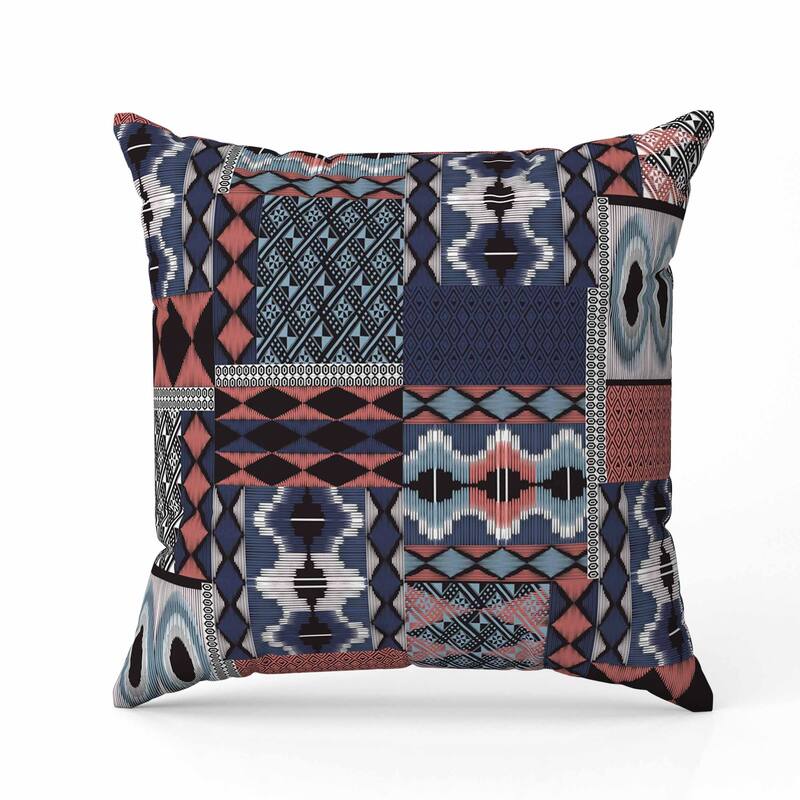Patched Perfection Indoor/Outdoor Reversible Throw Pillow Blue and Rose