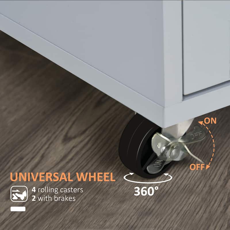 Kitchen Island with Wood Top, Movable Kitchen Island on Wheel, Rolling Trolley Cart with Towel Rack, Drawer & Cabinet
