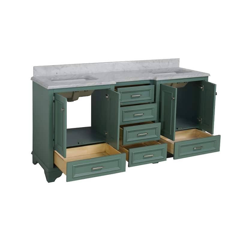 KitchenBathCollection Nantucket 72" Double Bathroom Vanity with Carrara Marble Top