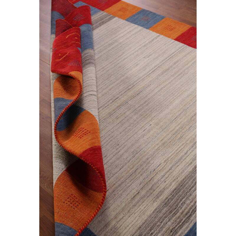 Beige Gabbeh Indian Area Rug Hand-Knotted Oriental Beige Wool Carpet - 6'1" x 7'11"