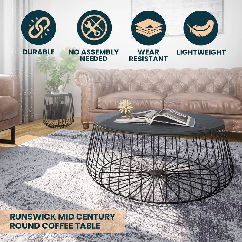 LeisureMod Runswick Modern Round Center Coffee Table - Mid Century Accent Side End Table for Home Office Living Room Bedroom