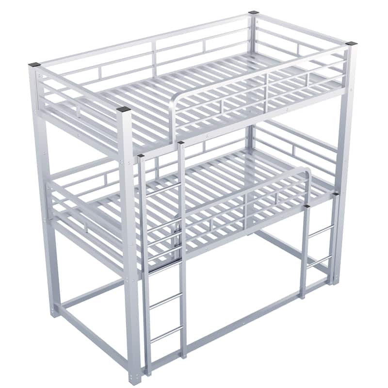 Metal Twin Size Triple Bunk Bed with Safety Guardrail and Ladder, Metal Bunk Bed Frame, No Box Spring Needed for Kids