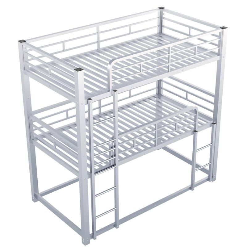 Sturdy Metal Twin Triple Bunk Bed Frame with Guardrails, Space-Saving, No Box Spring Required, Perfect for Small Spaces