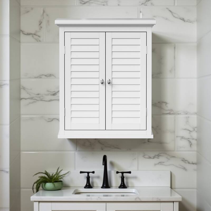 Teamson Home Glancy 24 in Removable Bathroom Wall Cabinet with Shutter Doors, Adjustable Shelf for Small Spaces