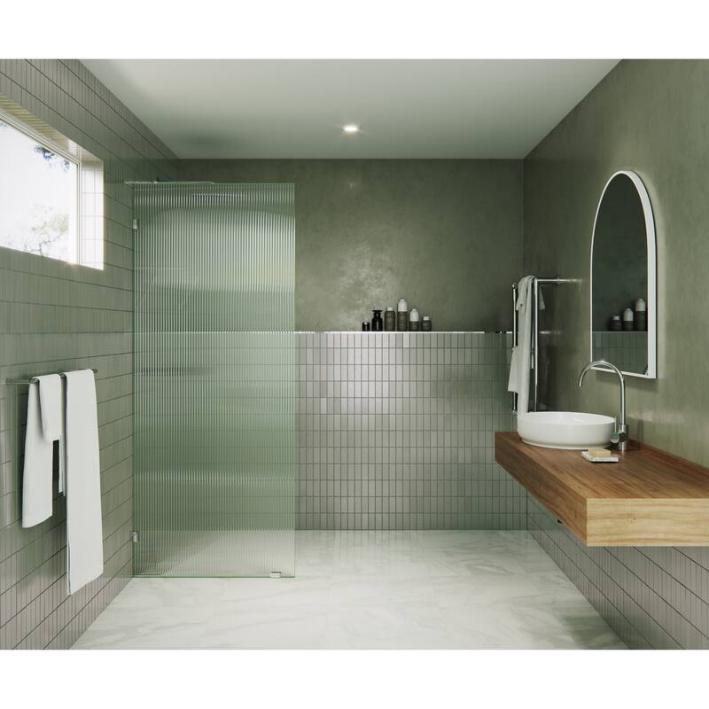 Glass Warehouse 32" x 78" Frameless Shower Door - Single Fixed Panel Fluted Frosted