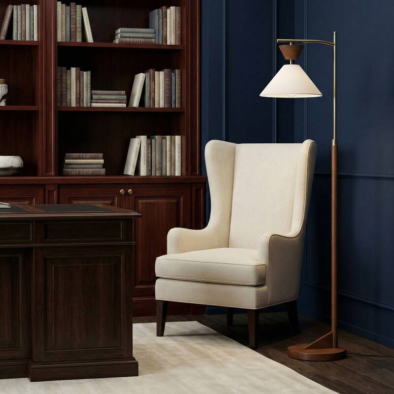 Alexis Mid-Century Modern Wooden Floor Lamp with Linen Shade