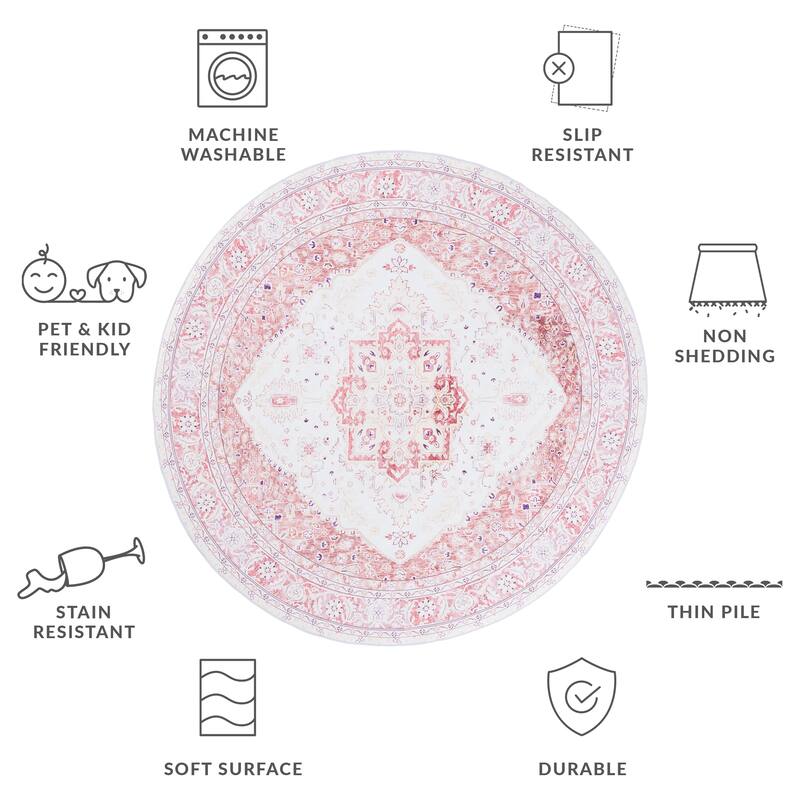 SAFAVIEH Tucson Machine Washable Slip Resistant Mazie Oriental Medallion