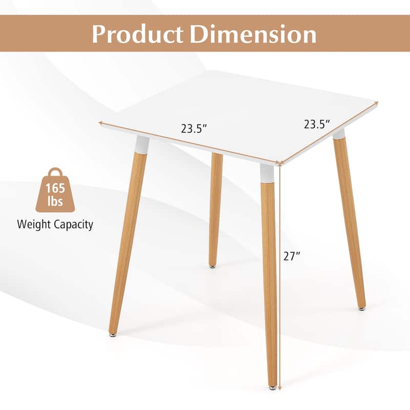 Modern White and Natural 23.5" Square Top Small Dining Table with Metal Legs for Home Use - 23.5" x 23.5" x 27.5"(L x W x H)