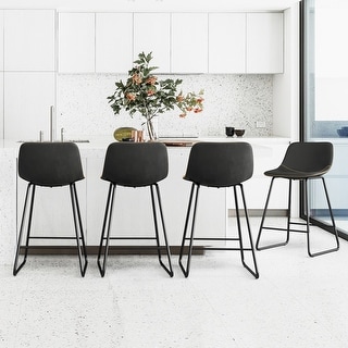 LUE BONA Modern Faux Leather Metal Frame Counter Height Bar Stools (Set of 4)