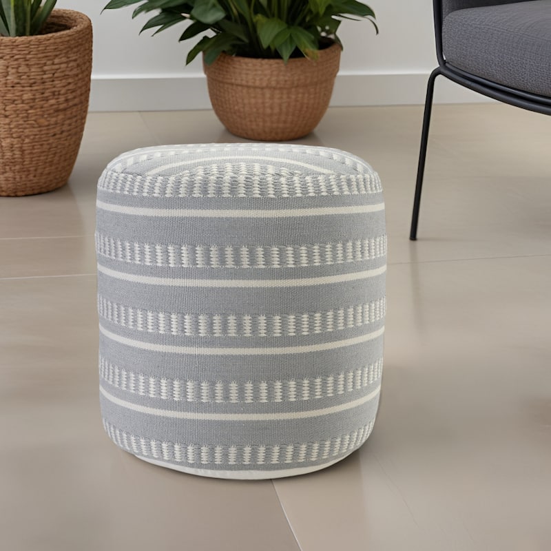20" Blue Polyester Round Striped Indoor Outdoor Pouf Ottoman - Blue