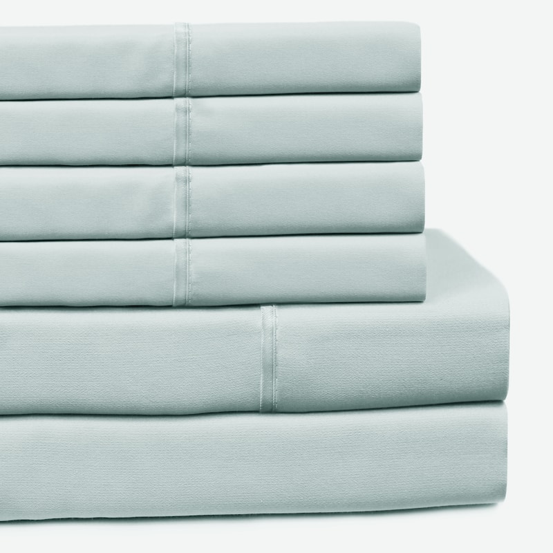 400 Thead Count Pleated Cotton Sheet Set Extra Pillowcases - 6 PIECES KING SHEET SET - LIGHT BLUE