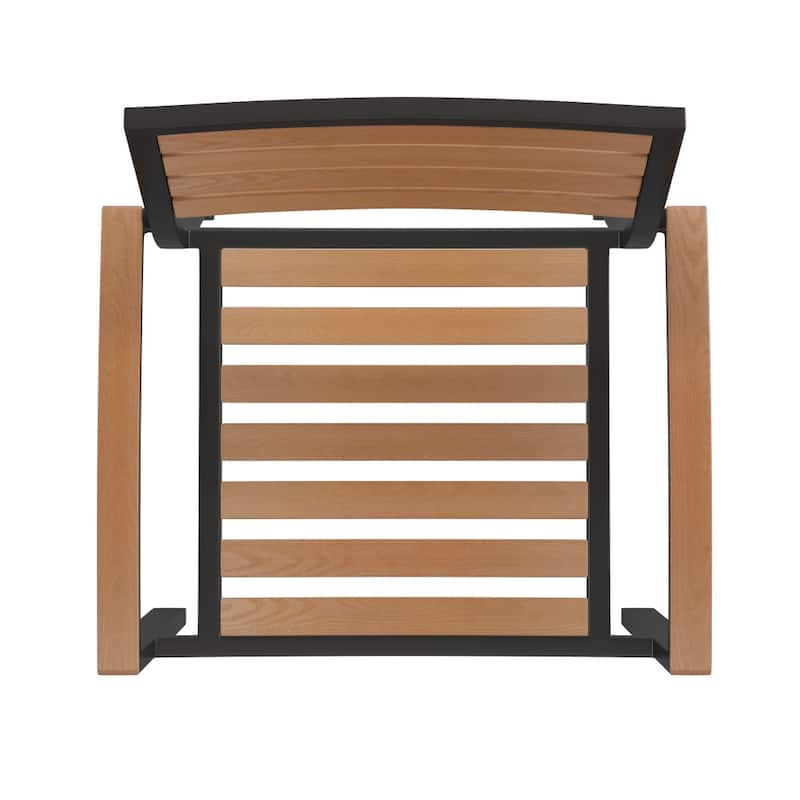 2 Faux Teak Accented Club Chairs and 30" Square Faux Teak Patio Table Set