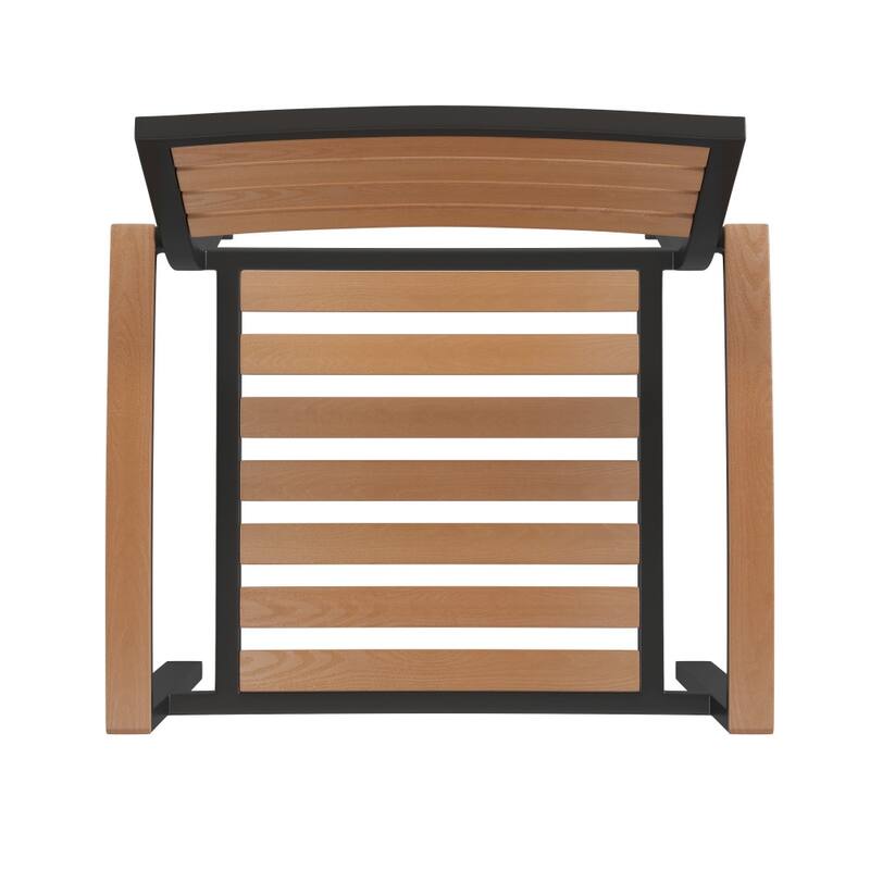 Set of 2 Stackable All-Weather Aluminum Patio Chairs with Faux Teak Slats