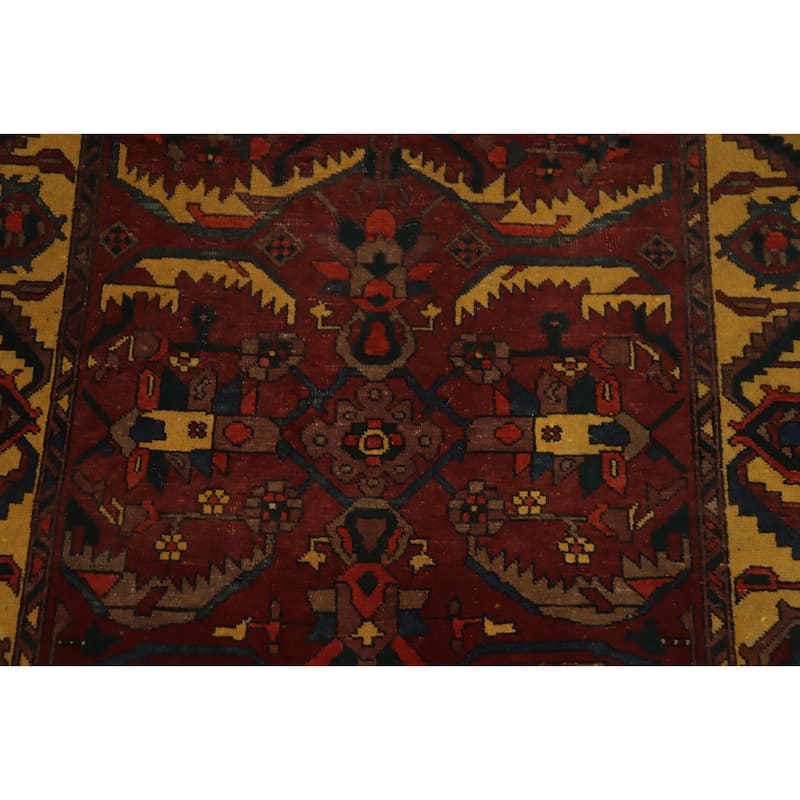 Hand Knotted Oriental 100% Wool Carpet Traditional Floral Red Heriz Runner Rug - 11' 6'' X 3' 8''