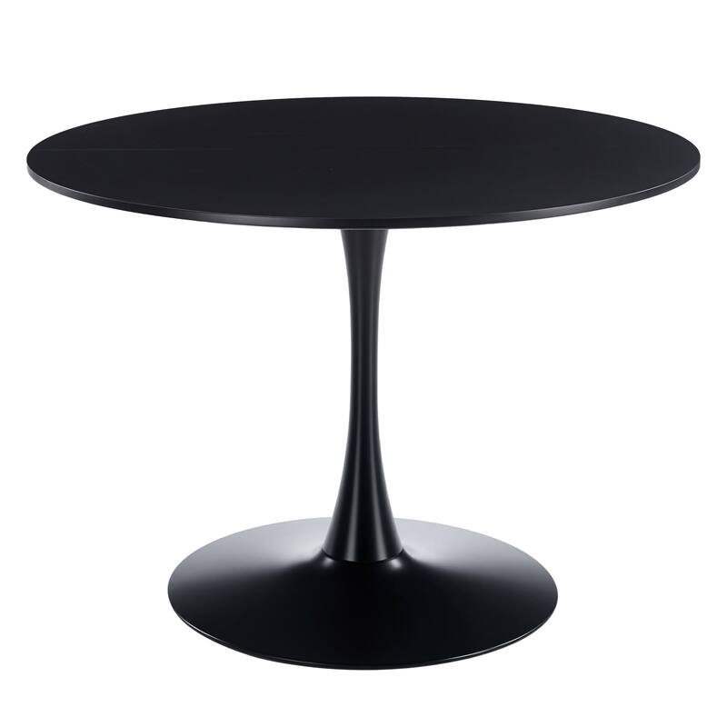 42.1" Mid-century Dining Table for 4-6 People - Round MDF Table Top, Pedestal Dining Table, Coffee Table - Black - Black