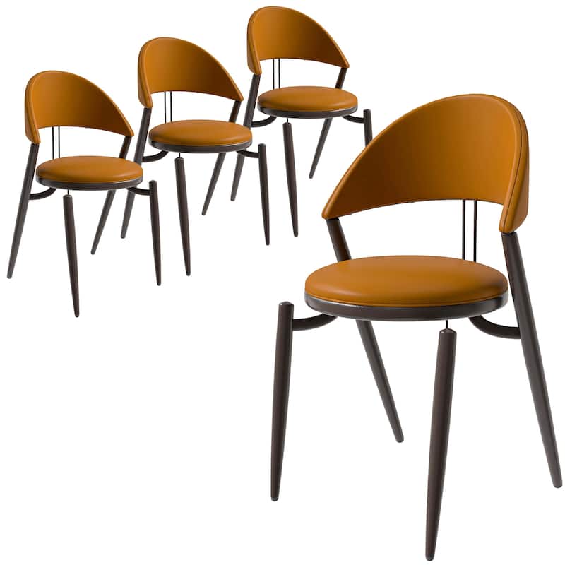 Venice Upholstered Leather Dining Chair (Set of 4) Open Back Accent Side Chair with Iron Legs - Light Brown