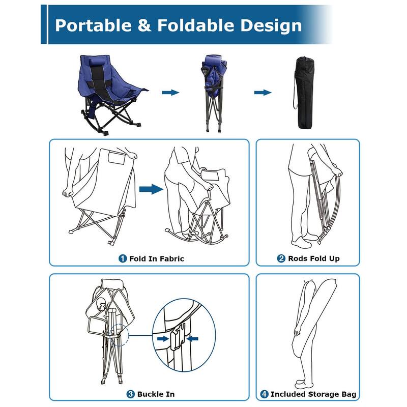 Oversized Heated Camping Chair, Rocking Camping Chair with 3 Heat Levels for Back and Seat, Portable Folding Heated Chairs
