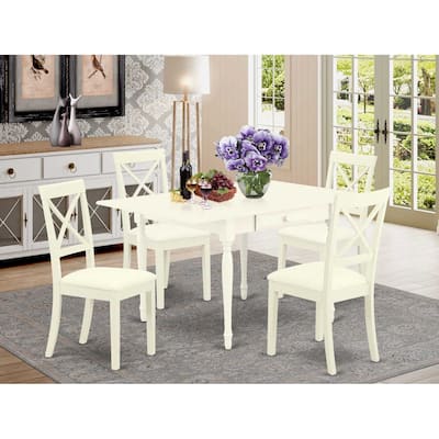 HomeStock 5-Pc Linen White Finish Solid Wood Top - Dining Room Set with Dropleaf - Seats 4