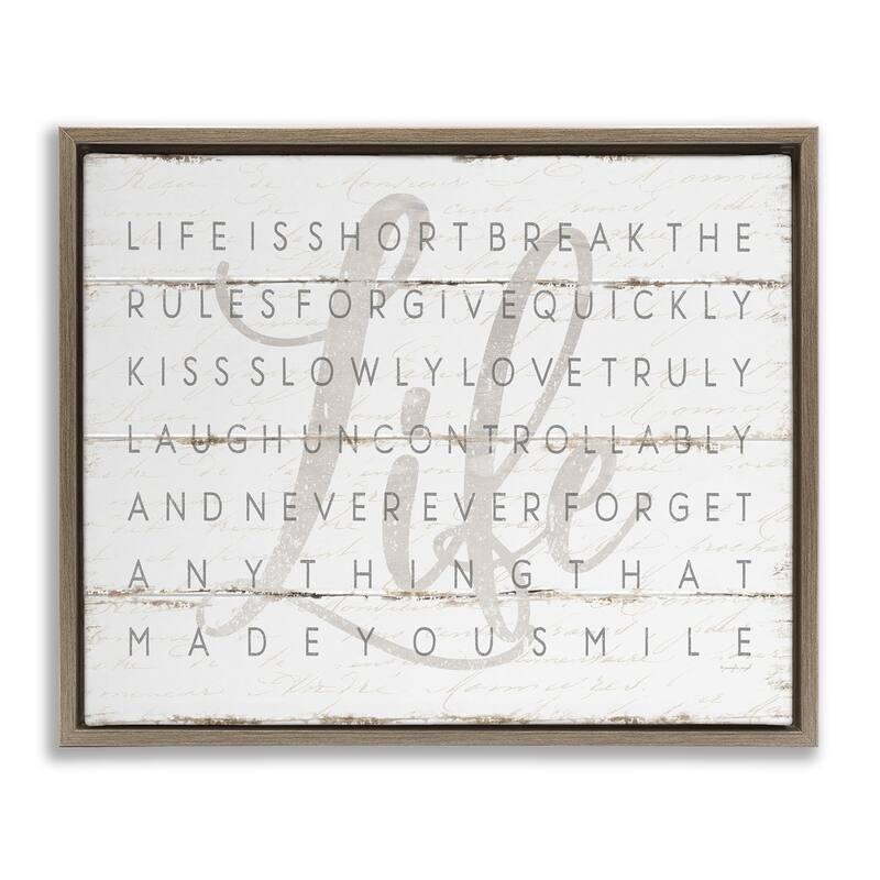 Stupell Life Is Short Smile Grey on White Planked Look Floater Frame - Off-White