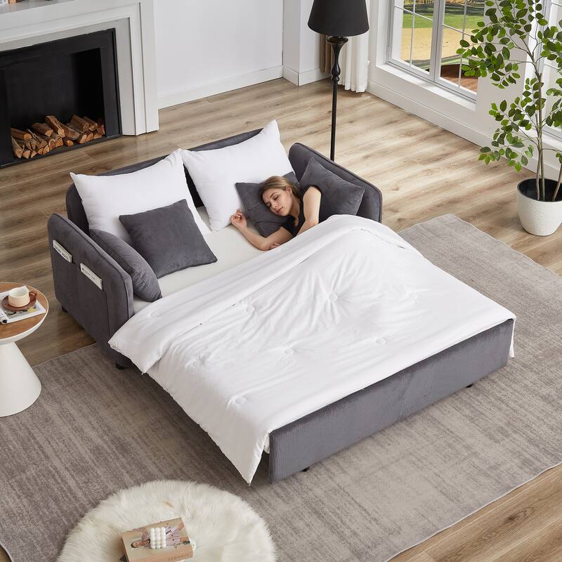 66 Inch Sleeper Sofa Bed Adjustable Sleeper With Pullout Bed 4 Pillows And Side Pockets Soft Convertible