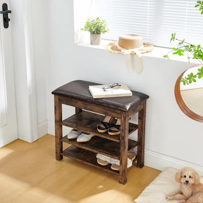 Height-Adjustable Shoe-Changing Bench Made of High-Quality Wood with Comfortable Seat and Concealed Storag