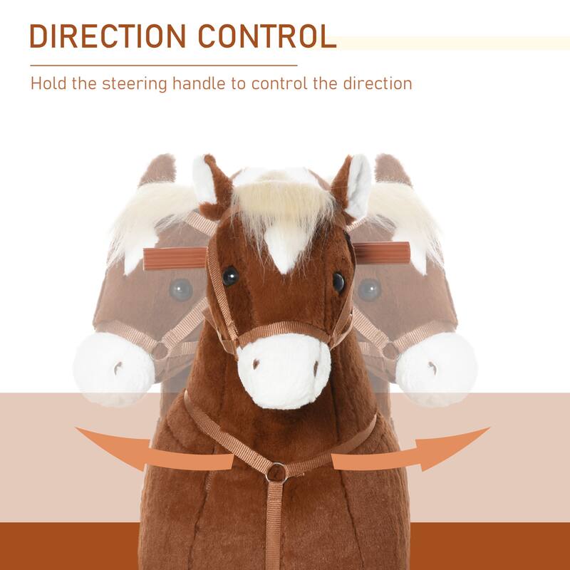 Interactive Large Ride-On Rocking Horse for Kids Aged 5-16, Plush Body with Rolling Wheels