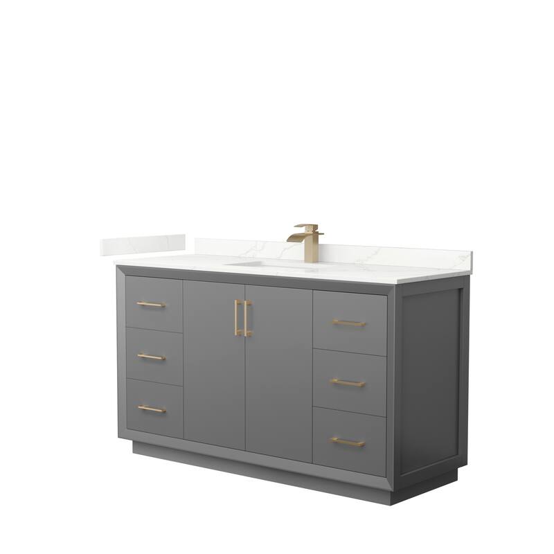 Strada 60-inch Single Vanity, Quartz Top - Dark Gray, Bronze Trim, Giotto Quartz Top