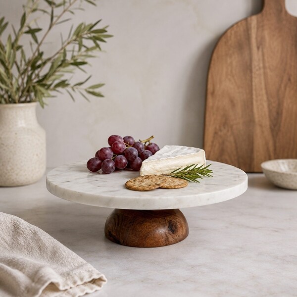 Dionysus - Decorative Marble Cake Stand with Wood Base - On Sale